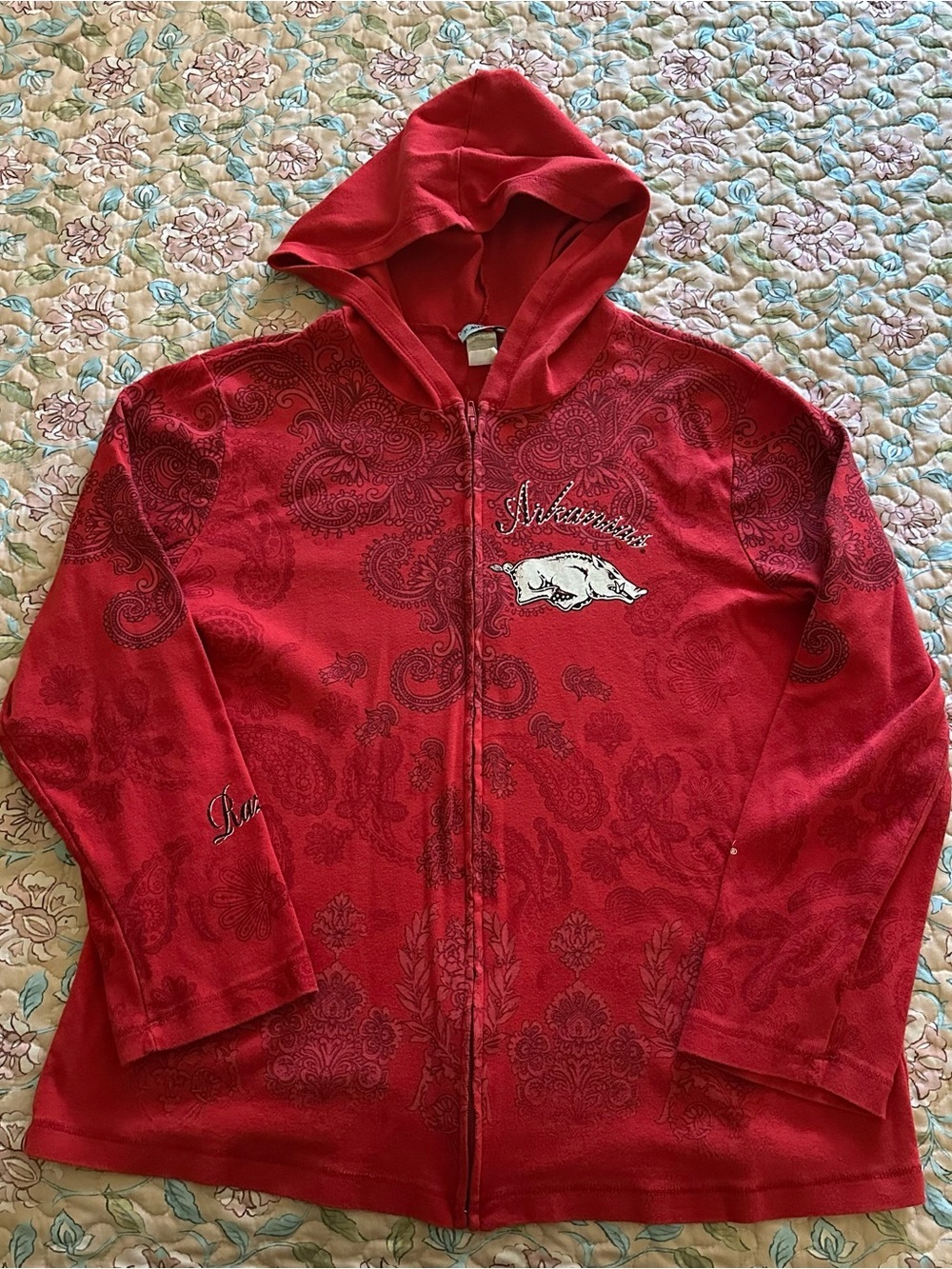 Arkansas Razorbacks Vintage Made in USA Red Paisley Print Women’s Hoodie